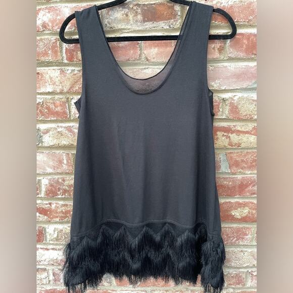 Banana Republic Black Sleeveless Flapper Silhouette Fringe Tunic Tank Top Small - Picture 2 of 6
